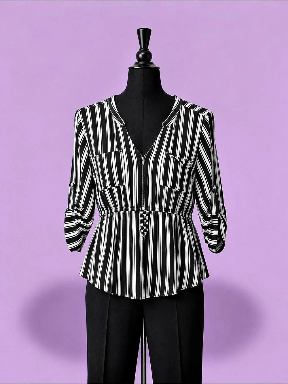 Torrid Striped Peplum Blouse in Black & White Size 1